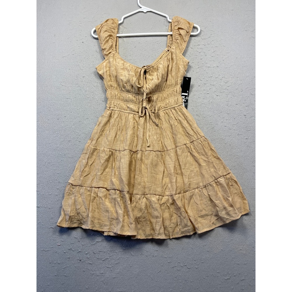 Trixxi Tiered Mini Dress Textured Tan Small Womens
